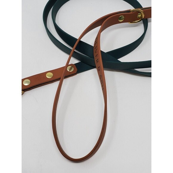 OLIVER & ASH DESIGNS CUSTOM DOG LEASH DARK GREEN & COGNAC BROWN BRASS HARDWARE - Picture 5 of 14
